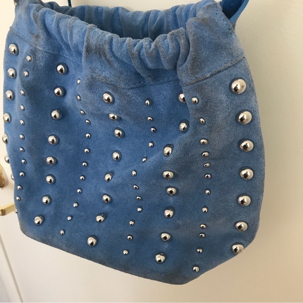 3/$15 Sam Edelman light blue suede and silver studded crossbody purse - Picture 5 of 13